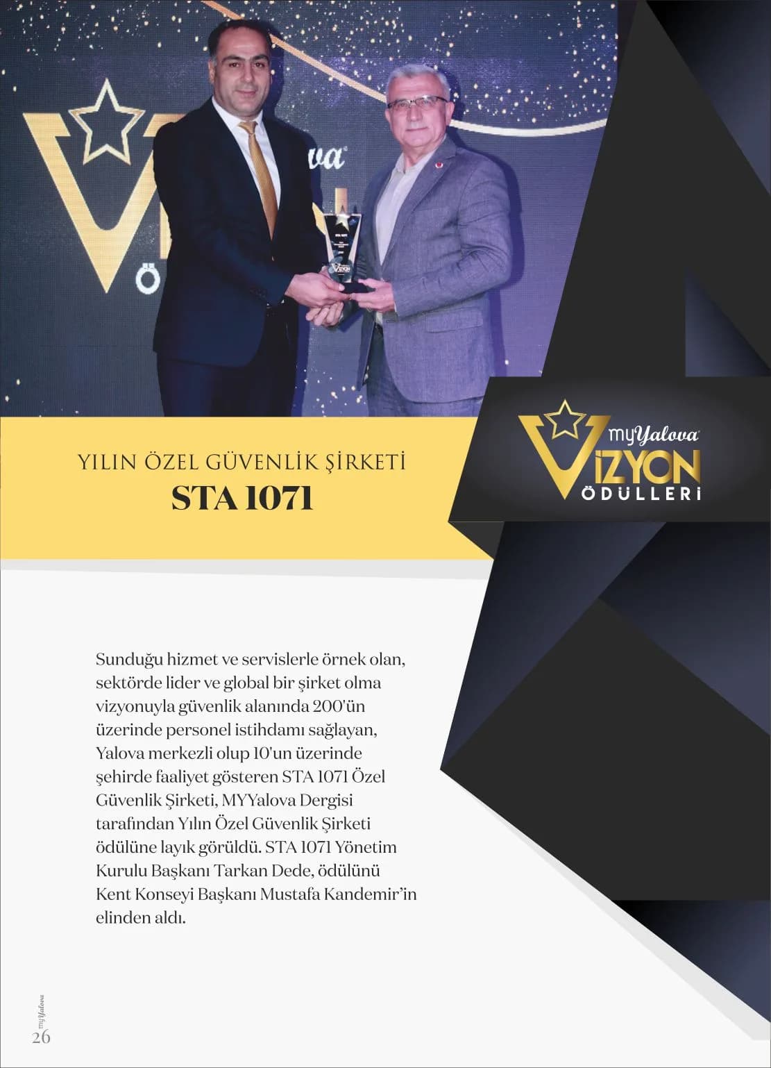 MyYalova Dergisi 26. sayfa: Yılın Özel Güvenlik Şirketi ödülü haberi